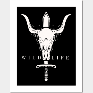 wild life animal skull and sord   illustration Posters and Art